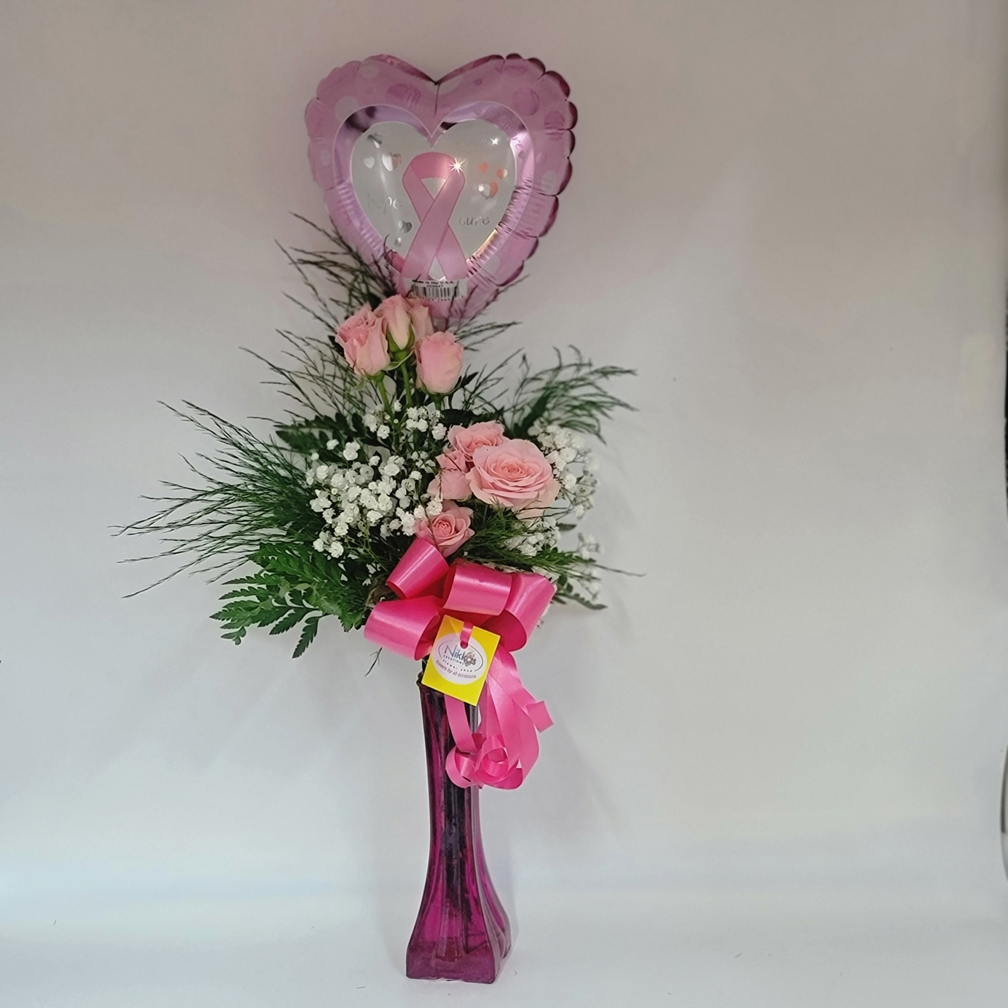 Roses 2 stems of mini roses with a balloon Nikko's Creations